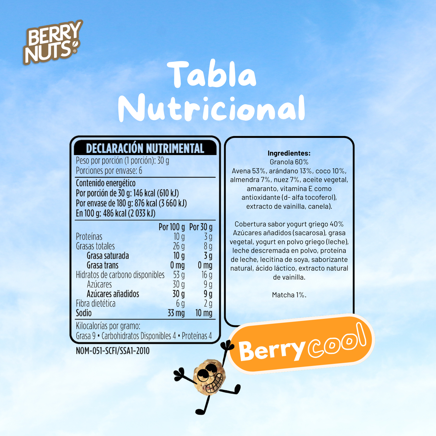 Clusters® Yogurt Griego Matcha Berry Nuts® 180g, 500g y 1Kg