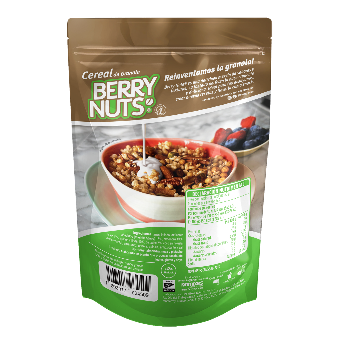 Cereal de Granola Berry Nuts® Sin Gluten con Mix de Nuez, Pistache y Quinoa