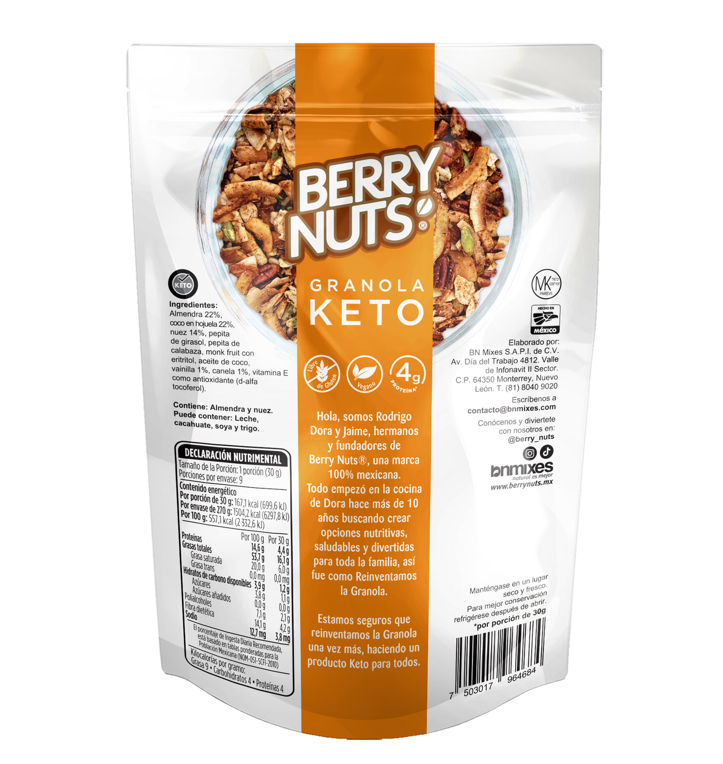 Granola Berry Nuts® Keto Sabor Canela con Nuez, Coco y Almendra de 270g