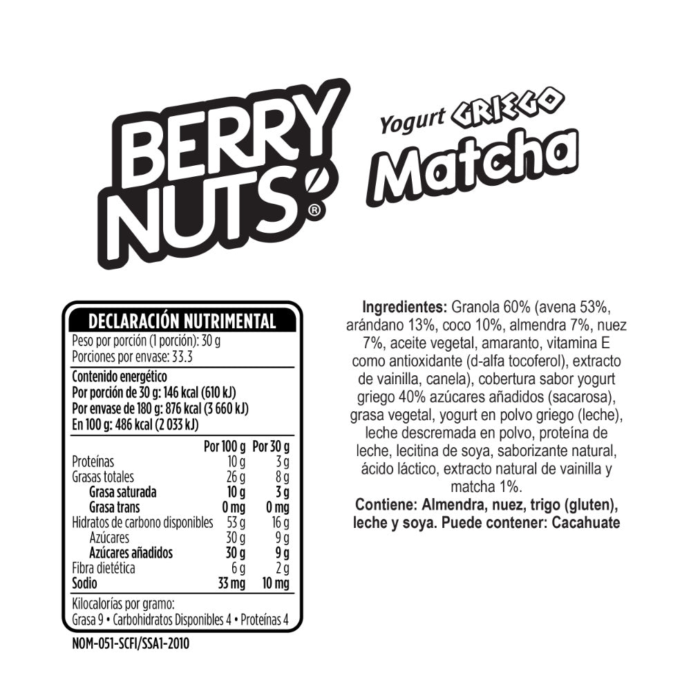 Clusters de Granola Berry Nuts con Yogurt Matcha de 1kg