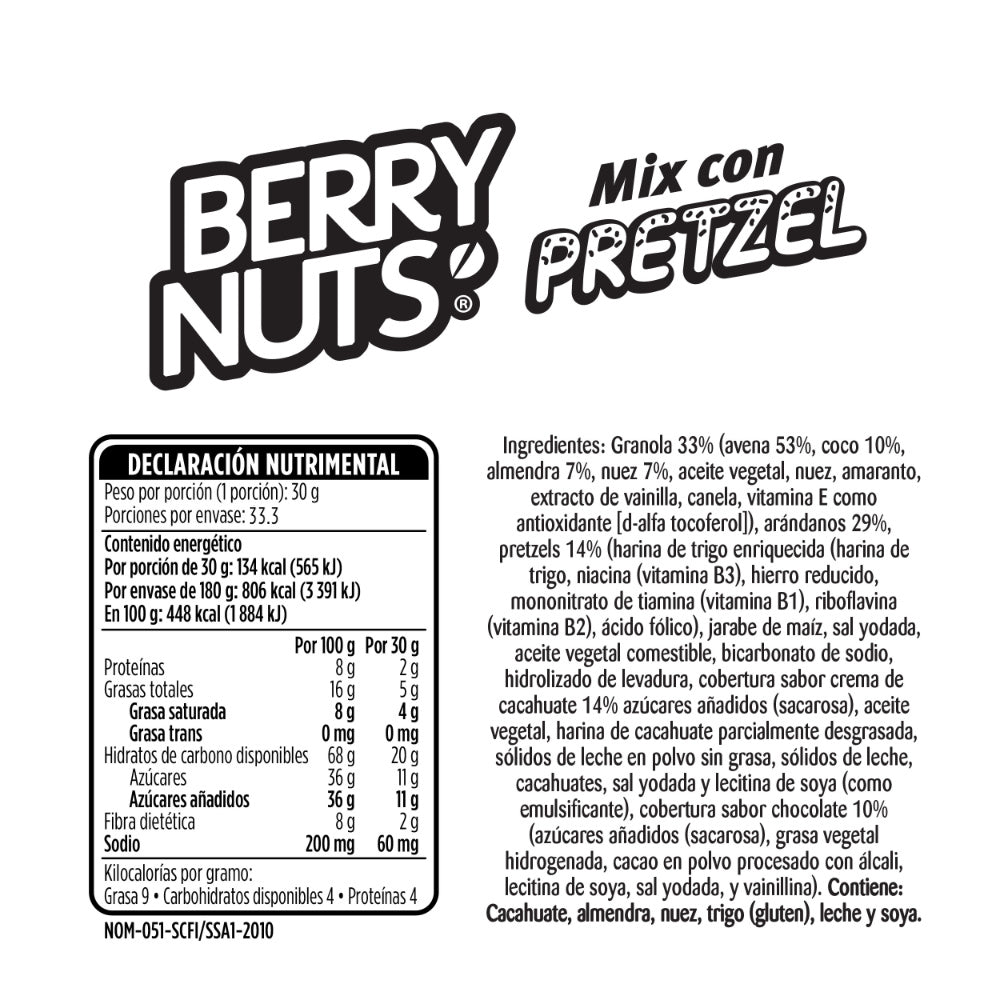 Clusters® de Granola Berry Nuts® Mix de Pretzel, Chocolate, Crema de Cacahuate y Arándanos de 1kg