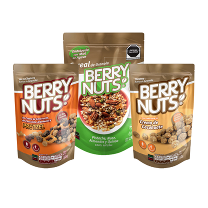 Kit Berry Nuts | Cereal 190 g + Clusters Crema de Cacahuate + Clusters Mix Pretzel