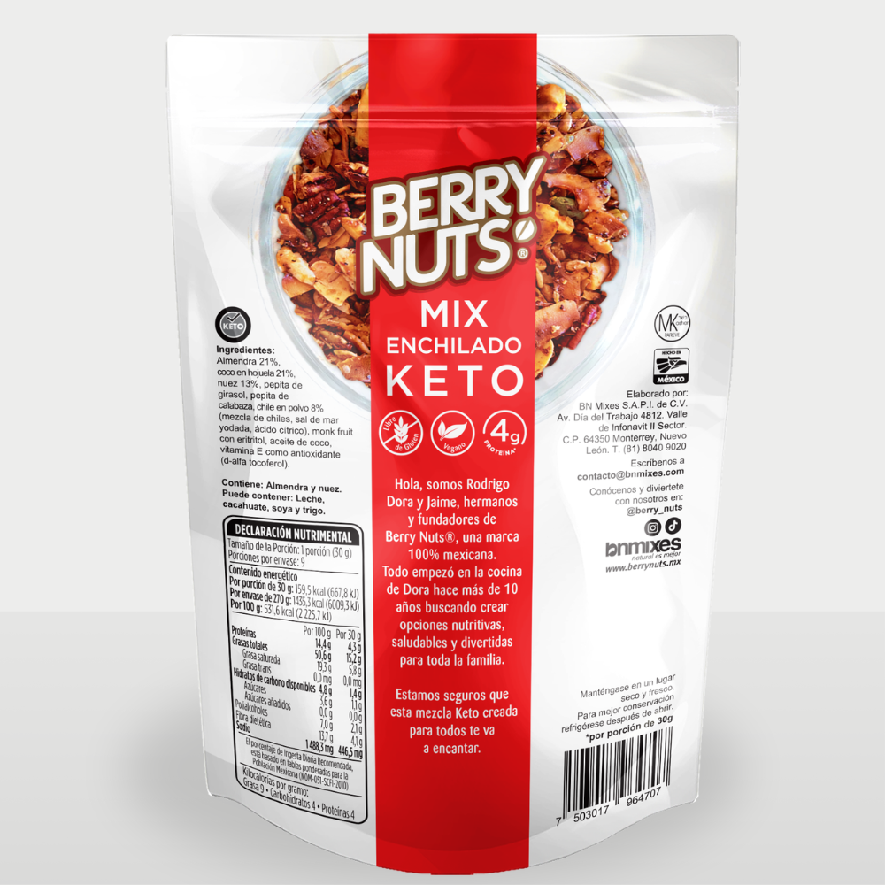 Mix Enchilado Keto Berry Nuts® con Nuez, Coco y Almendra 270g