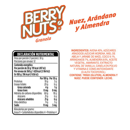 Granola Berry Nuts® Nuez, Arándano y Almendra de 360g