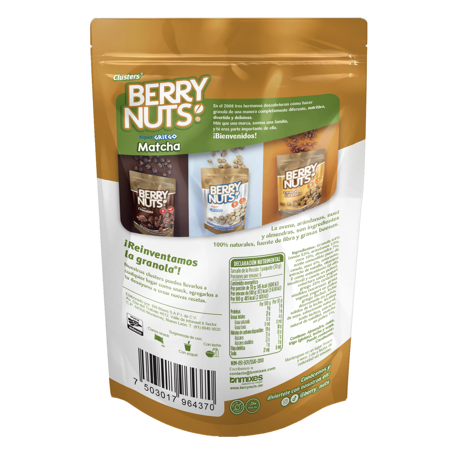 Clusters® Yogurt Griego Matcha Berry Nuts® 180g, 500g y 1Kg