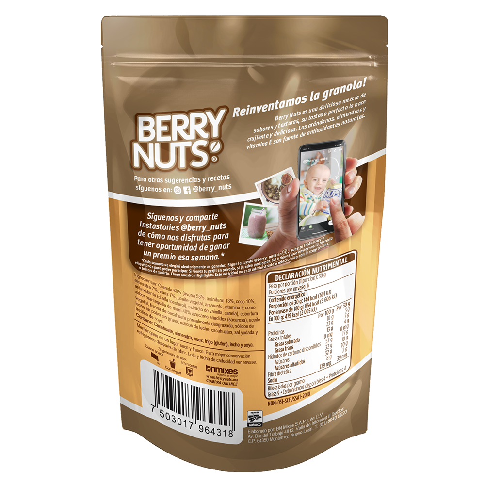 Clusters® Crema de Cacahuate Berry Nuts® 180g, 500g y 1 kg