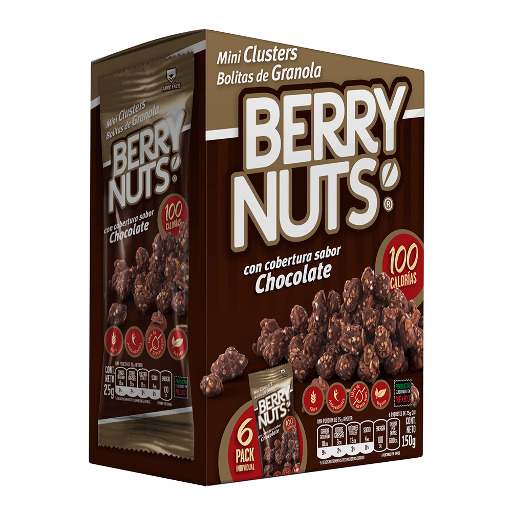 Snacks de Mini Clusters® de Granola Berry Nuts® sabor Chocolate de 25g (6 Pack)