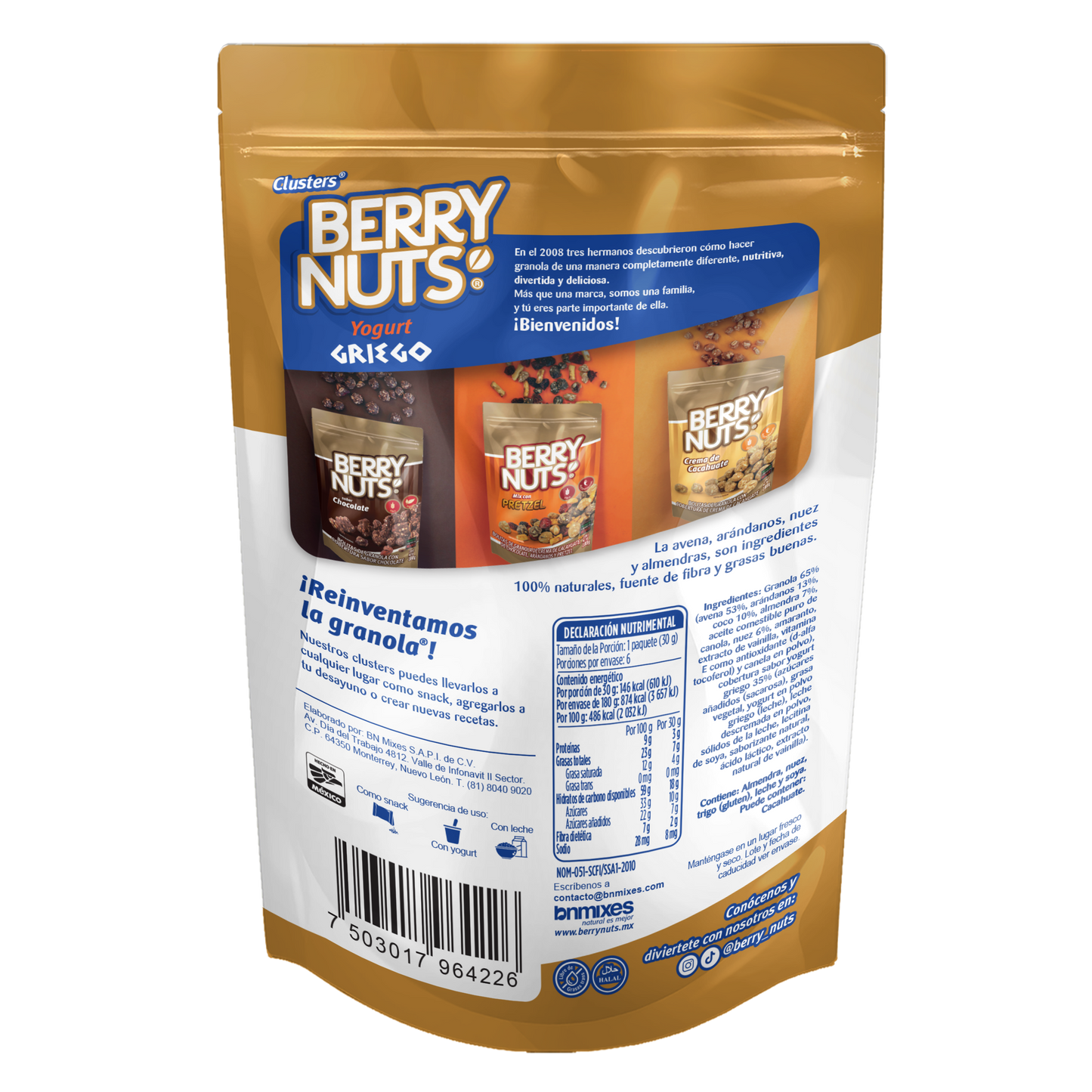 Clusters® Yogurt Griego Berry Nuts® 180g, 500g y 1kg