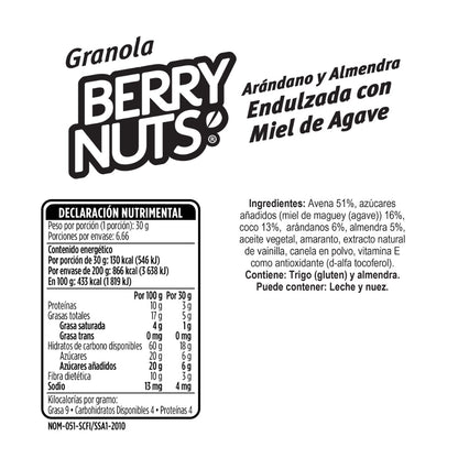 Granola Berry Nuts® Miel de Agave, Arándano, Almendra de 200g
