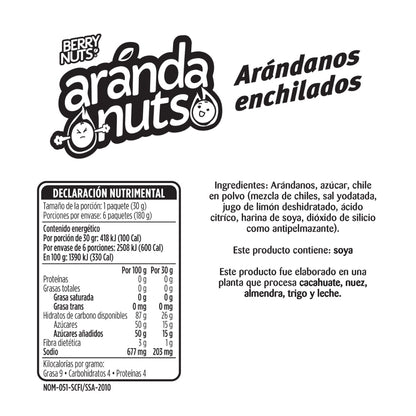 Snacks Arándanuts® de Arándanos Enchilados de 30g (6 Pack)